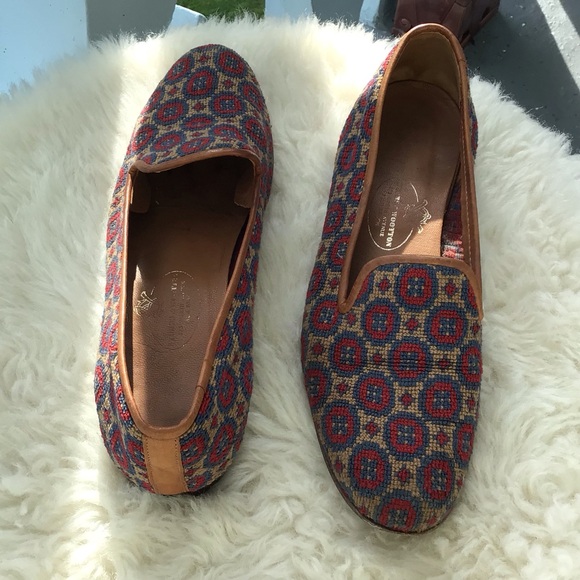 Stubbs and Wootton Palm Beach Needlepoint and Leather Trim Flats Driving Shoes - Picture 5 of 12